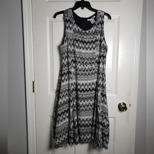 K. Jordan  Sleeveless Black And White Geometric Flare Dress